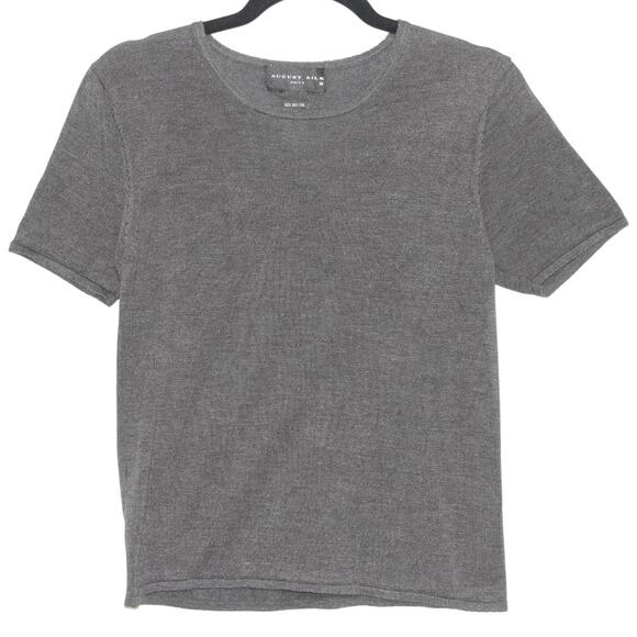 August Silk Gray Short Sleeve 100% Silk Sweater Size Large - Picture 3 of 4